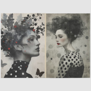 Künstler Mixed Media Schwarz-weiß Cream Große Face Seidenpapier