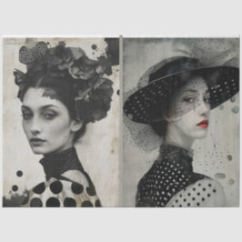 Künstler Mixed Media Schwarz-weiße große Gesichter Seidenpapier