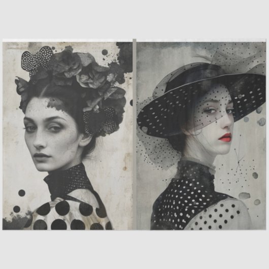 Künstler Mixed Media Schwarz-weiße große Gesichter Seidenpapier (Vorderseite)