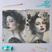 Künstler Mixed Media Schwarz-weiße große Gesichter Seidenpapier (Basteln)