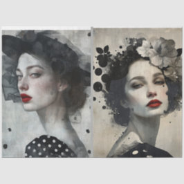 Künstler Mixed Media Schwarz-weiße große Gesichter Seidenpapier