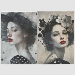 Künstler Mixed Media Schwarz-weiße große Gesichter Seidenpapier