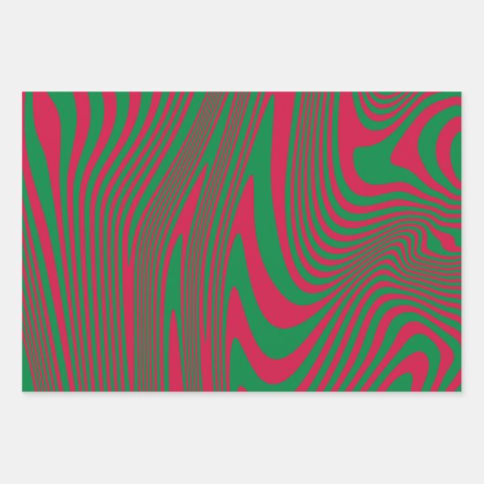 Künstler Op-Art Red Green Weihnachtsstreifen Muste Geschenkpapier Set (Vorderseite 3)