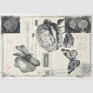 Künstler Schwarz-weiß große Vintage Peony Backgrou Seidenpapier