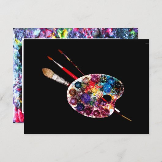 KÜNSTLERFARBPALETTE UND BRUSHEN POSTKARTE (Vorne/Hinten)