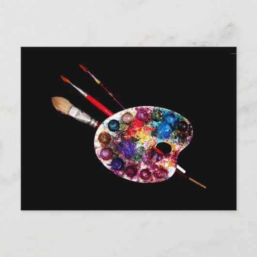 KÜNSTLERFARBPALETTE UND BRUSHEN POSTKARTE (Vorderseite)