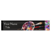 KÜNSTLERFARBPALETTE UND BRUSHEN, schwarz Namensplakette (Vorderseite)