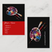 KÜNSTLERFARBPALETTE UND BRUSHEN, schwarz, rot Visitenkarte (Vorne/Hinten)