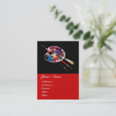 KÜNSTLERFARBPALETTE UND BRUSHEN, schwarz, rot Visitenkarte (Stehend Vorderseite)