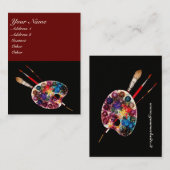 KÜNSTLERFARBPALETTE UND BRUSHEN, schwarz, rot Visitenkarte (Vorne/Hinten)