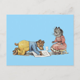 Künstlerhund, der eine Katze zeichne Postkarte