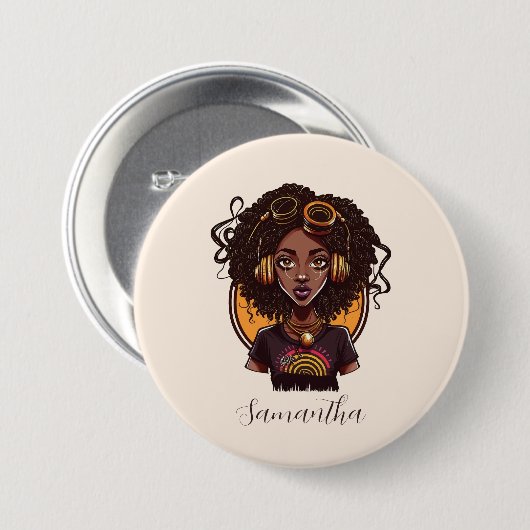 Künstlerin Afro Woman Button (Vorne & Hinten)