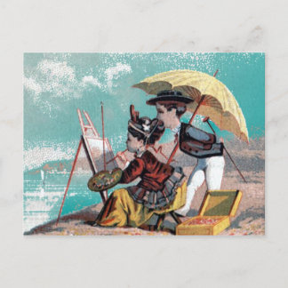 Künstlerin am Meer Postkarte