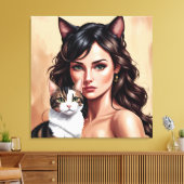 Künstlerin mit Katze Leinwanddruck (Insitu (Wohnzimmer))