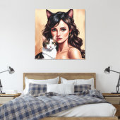 Künstlerin mit Katze Leinwanddruck (Insitu (Schlafzimmer))