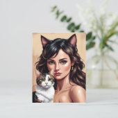 Künstlerin mit Katze Postkarte (Stehend Vorderseite)