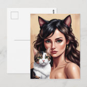Künstlerin mit Katze Postkarte (Vorne/Hinten)