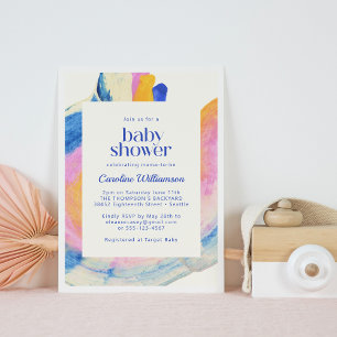 Künstlerisch Abstrakt Blue Watercolor Niedlich Bab Einladung