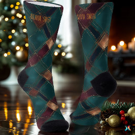 Künstlerisch Aquamarin und Burgund Weihnachten Kar Socken