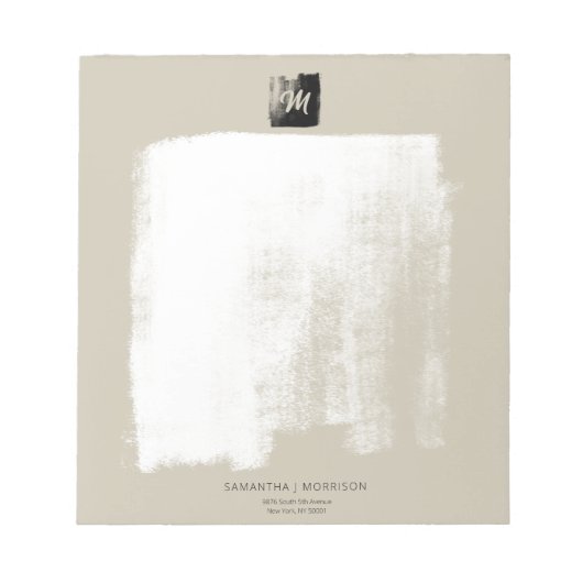 Künstlerisch Beige Formal Monogram Name Einzigarti Notizblock (Vorderseite)