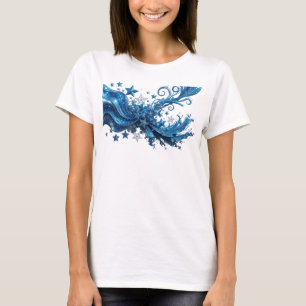 Künstlerisch Blau BLUE STARS Druck T-Shirt