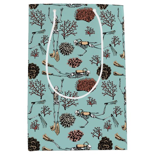 Künstlerisch Blau schwimmen Scuba Diver Coral Zeic Mittlere Geschenktüte (Vorderseite)