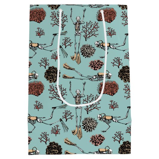 Künstlerisch Blau schwimmen Scuba Diver Coral Zeic Mittlere Geschenktüte (Rückseite)