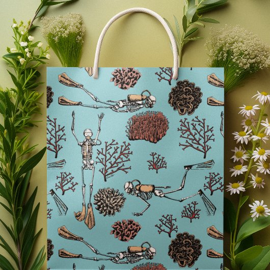 Künstlerisch Blau schwimmen Scuba Diver Coral Zeic Mittlere Geschenktüte