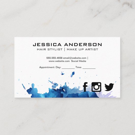 künstlerisch | Blaue Farbe | Schere Terminkarte (Rückseite)