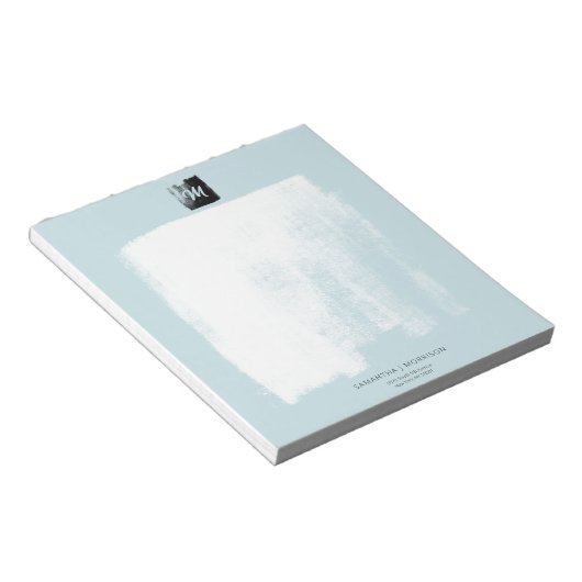 Künstlerisch Blue Formal Monogram Name Unique Eleg Notizblock (angewinkelt)