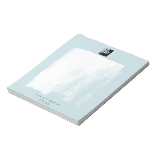 Künstlerisch Blue Formal Monogram Name Unique Eleg Notizblock (Rotiert)