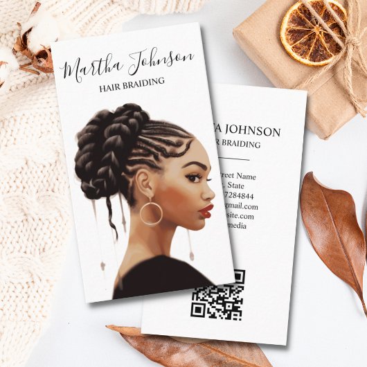 Künstlerisch Chic Afro American Braids Braiding QR Visitenkarte