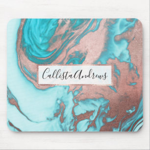 Künstlerisch Chic Rose Gold Aqua Mint Blaues Marmo Mousepad