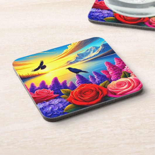 Künstlerisch Crow Getränkeuntersetzer (Linke Seite)