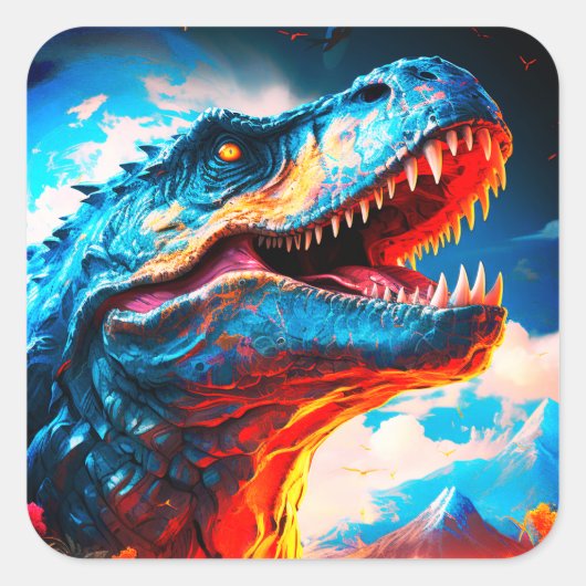 Künstlerisch Dinosaurier Quadratischer Aufkleber (Vorderseite)