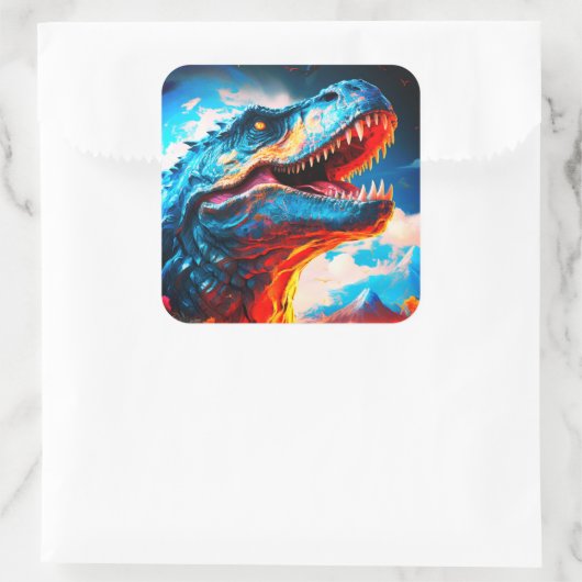 Künstlerisch Dinosaurier Quadratischer Aufkleber (Tasche)