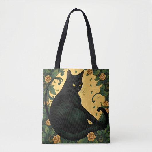 Künstlerisch farbenfroh Jugendstil Black Cat Muste Tasche (Vorderseite)