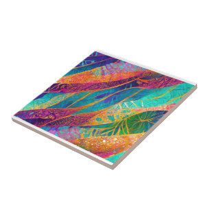 Künstlerisch farbenfrohe botanische Dekorationsfli Fliese