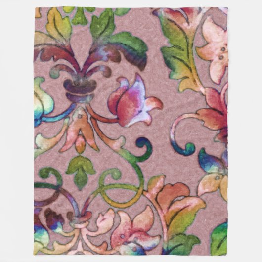 Künstlerisch farbenfrohe Damask Mauve Fleecedecke (Vorderseite)