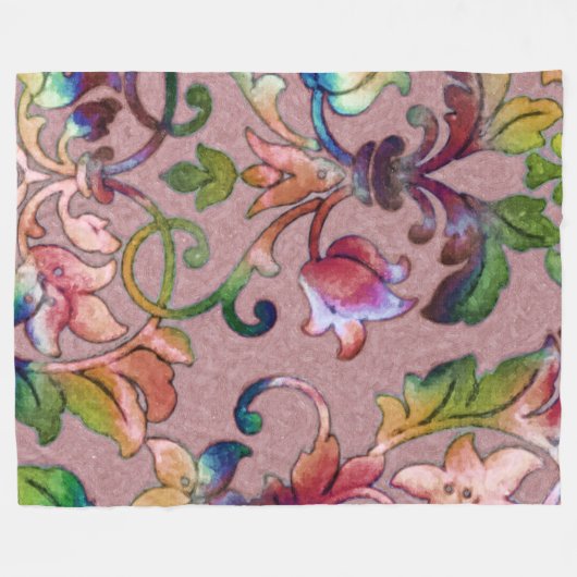 Künstlerisch farbenfrohe Damask Mauve Fleecedecke (Vorderseite (Horizontal))
