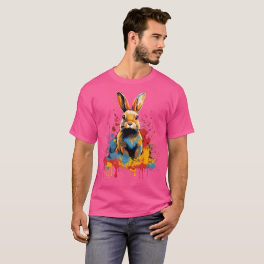 Künstlerisch farbenfrohe Kaninchenjagd T-Shirt (Vorne ganz)
