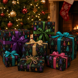 Künstlerisch farbenfrohe moderne Weihnachtsbaumen Geschenkpapier Set