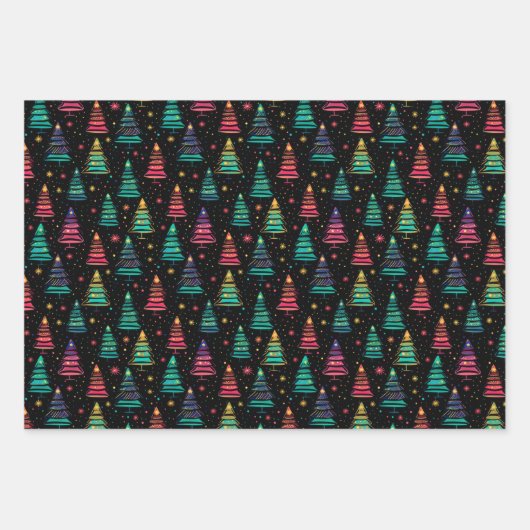 Künstlerisch farbenfrohe moderne Weihnachtsbaumen Geschenkpapier Set (Vorderseite 2)