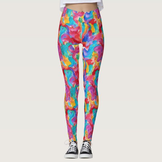 Künstlerisch farbenfrohe Regenbogenfarben Pinsel Leggings (Vorderseite)