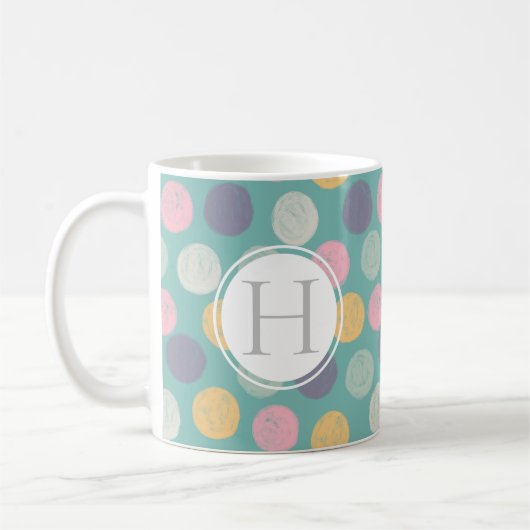 künstlerisch farbig pastellfarbene Polka dot monog Kaffeetasse (Links)