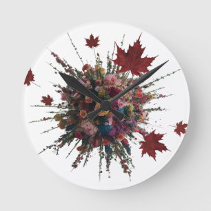 Künstlerisch-florale Burst Wall Clock - Lebhaft mo Runde Wanduhr