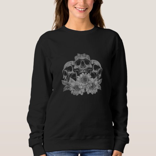 Künstlerisch florisfarbene Blume Spooky Skull Sunf Sweatshirt (Vorderseite)