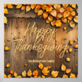 Künstlerisch gelbe Herbstlaube auf Holz Erntedank Poster (Vorne)