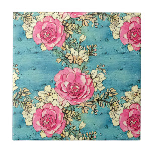 Künstlerisch handbemalte retro nahtlose rosa Rosen Fliese