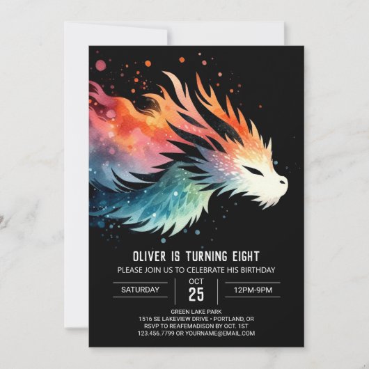 Künstlerisch intensiver Dragon zum Geburtstag Einladung (Vorderseite)
